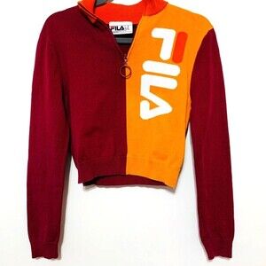 Fila Fabiana sweater Retro style Orange Red pullover 1/4 zipper sweater size M